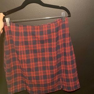 High waisted black and red plaid skirt
